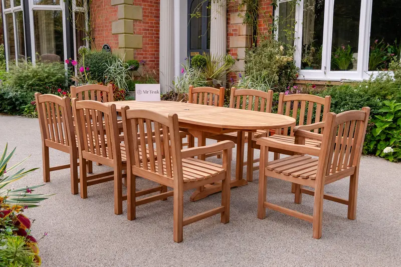 Blenheim Teak Garden Furniture Set: 8-Seat Dining Table & Chairs 1