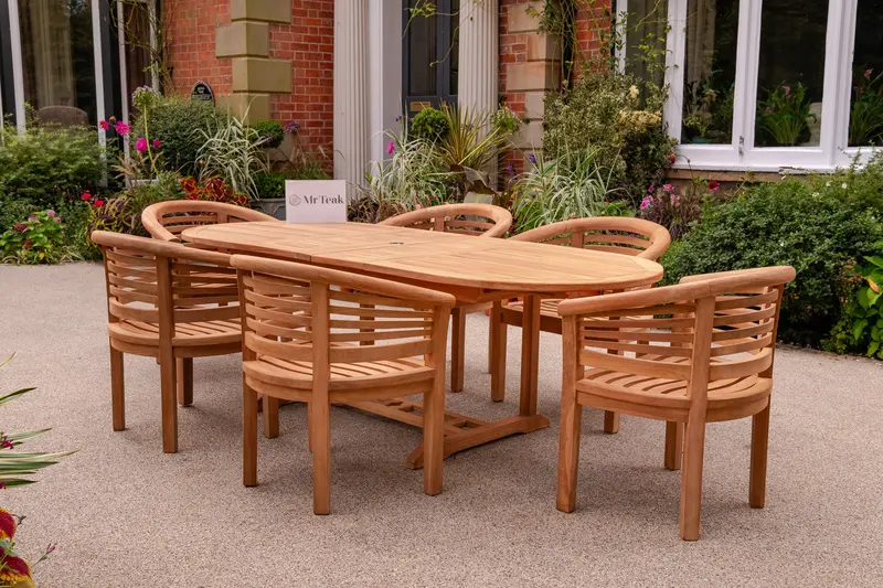 Bowness Six-Seat Teak Outdoor Dining Set With Table And Chairs 1