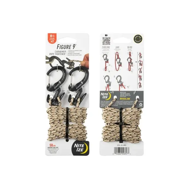 Compact Figure 9 Rope Tightener – Dual-Pack With Integrated Cord 1