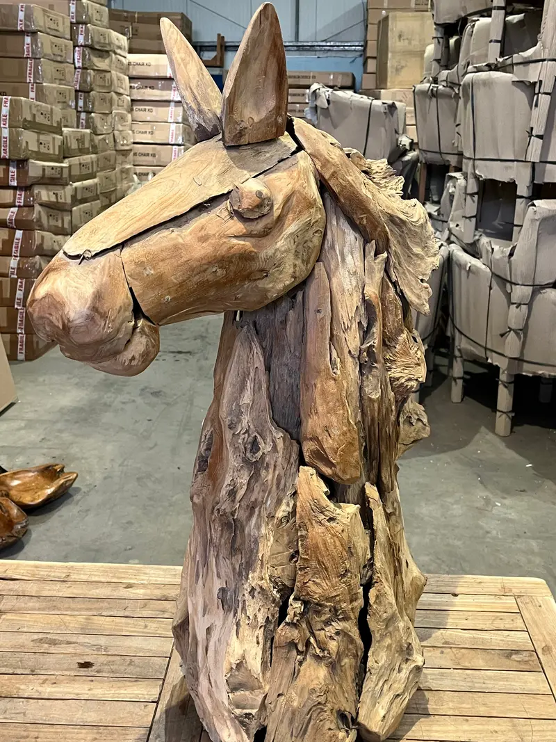 Driftwood Teak Horse Head – Large-Scale Artistic Garden Or Entryway Accent 1