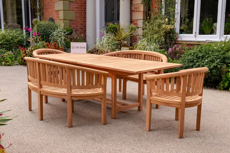 Esher Six-Seat Teak Outdoor Dining Set With Table And Chairs 1