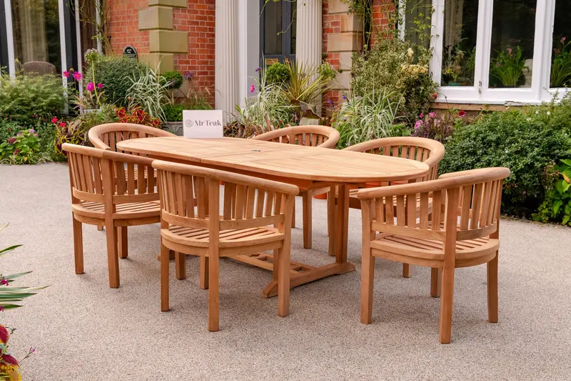 Grange Six-Seat Teak Outdoor Dining Set With Table And Chairs 1