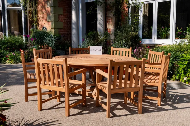 Kendal Eight-Seat Teak Outdoor Dining Set With Table And Chairs 1