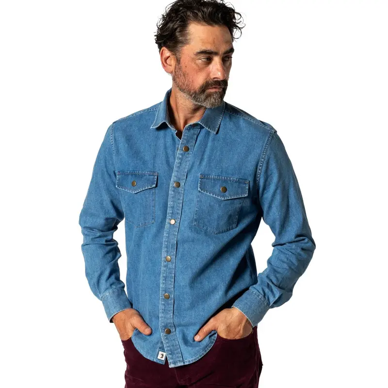 Men'S Denim Snap-Front Long-Sleeve Shirt – Clyde Style 1