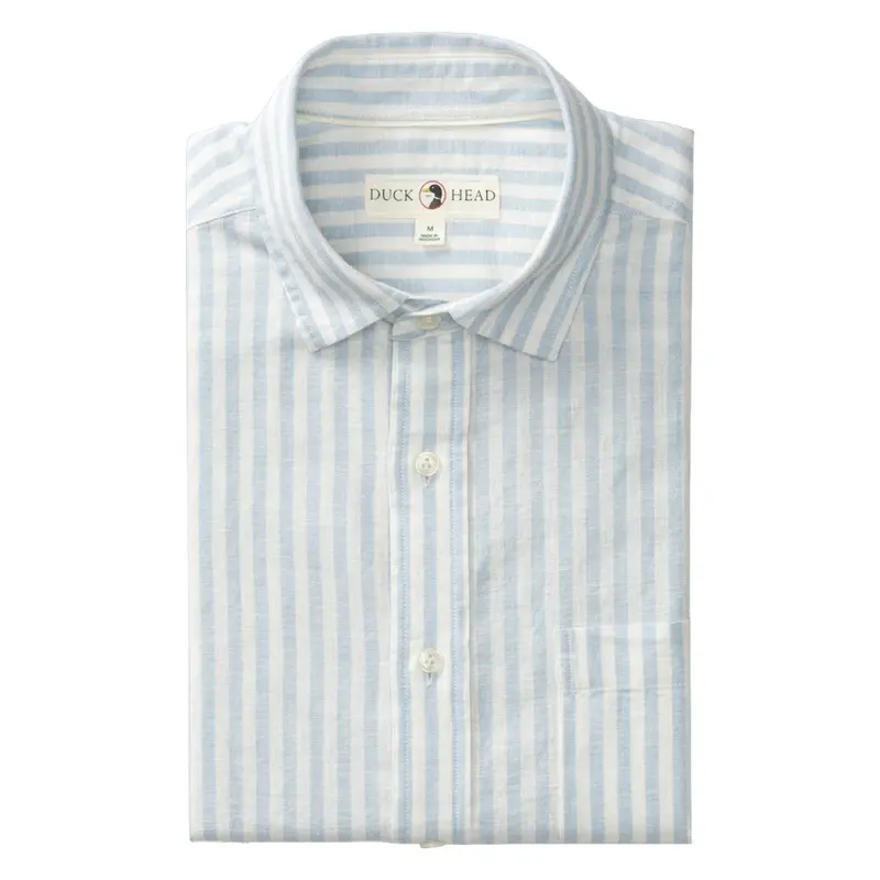 Men'S Linen-Cotton Stripe Oxford Short Sleeve Shirt 1