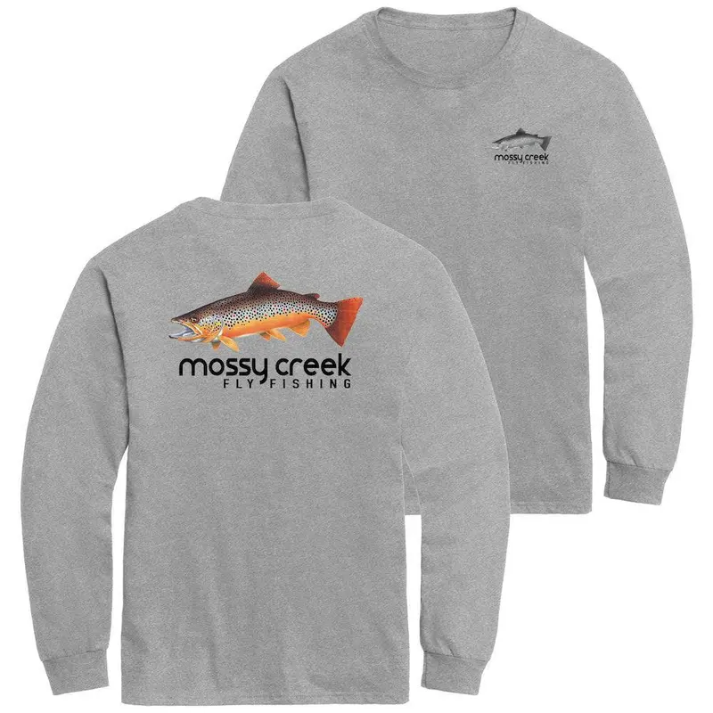 Mossy Creek Heather Grey Long Sleeve Fishing Tee 1