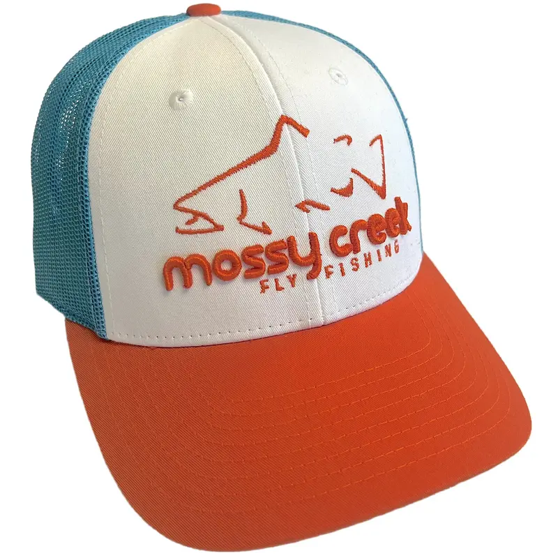 Mossy Creek Small Trucker Cap – White, Blue & Orange Tri-Color Design 1