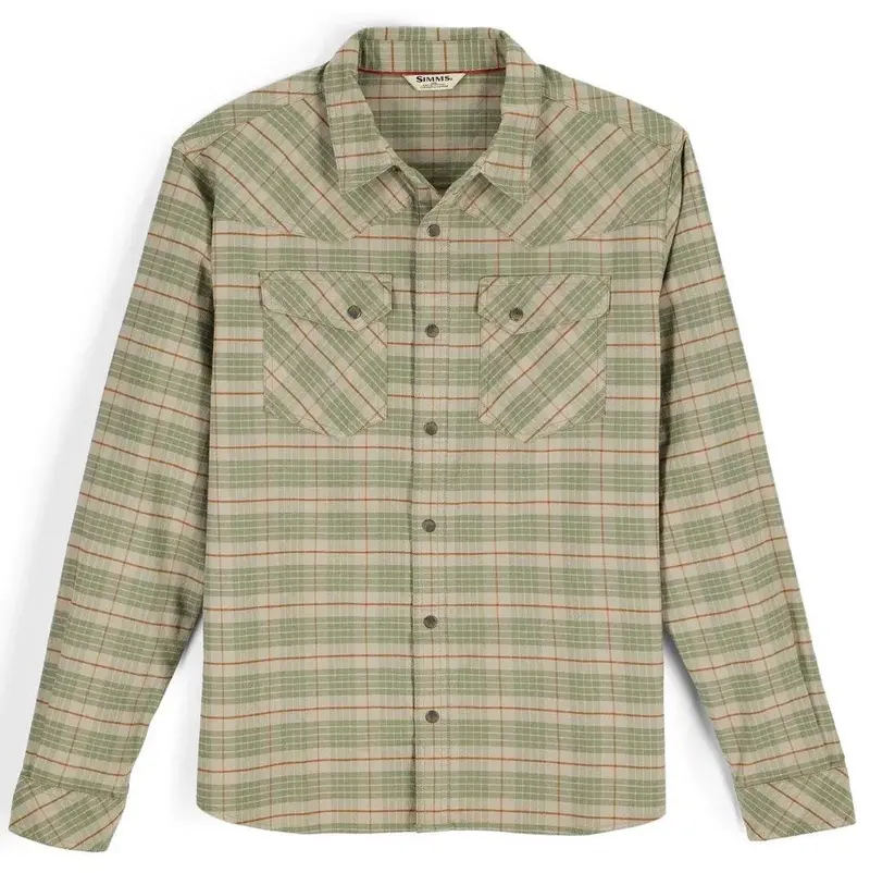Simms Brackett Long-Sleeve Flannel Shirt – Drummond Plaid In Stone 1