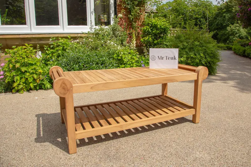 Sissinghurst Lutyens Two-Tier Outdoor Coffee Table – Teak & Metal Design 1