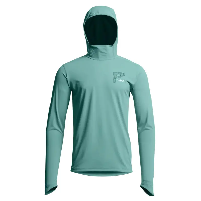 Sitka Radiant Graphic Sun Hoodie – Aqua With Trout Print 1