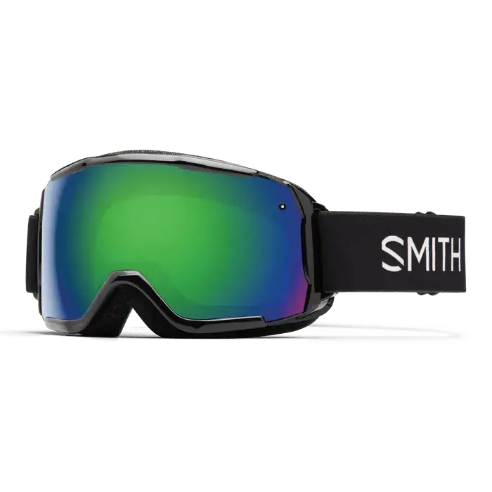Smith Grom Kids Goggles – Black Frame With Green Sol-X Mirror Lens 1