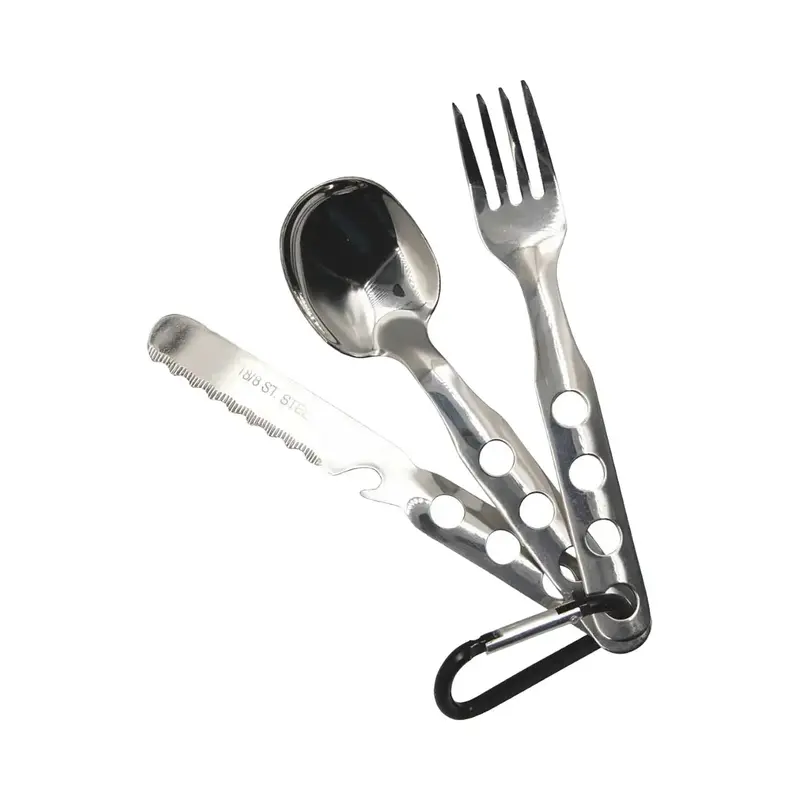 Stainless Steel 3-Piece Cutlery Kit With Integrated Carabiner 1