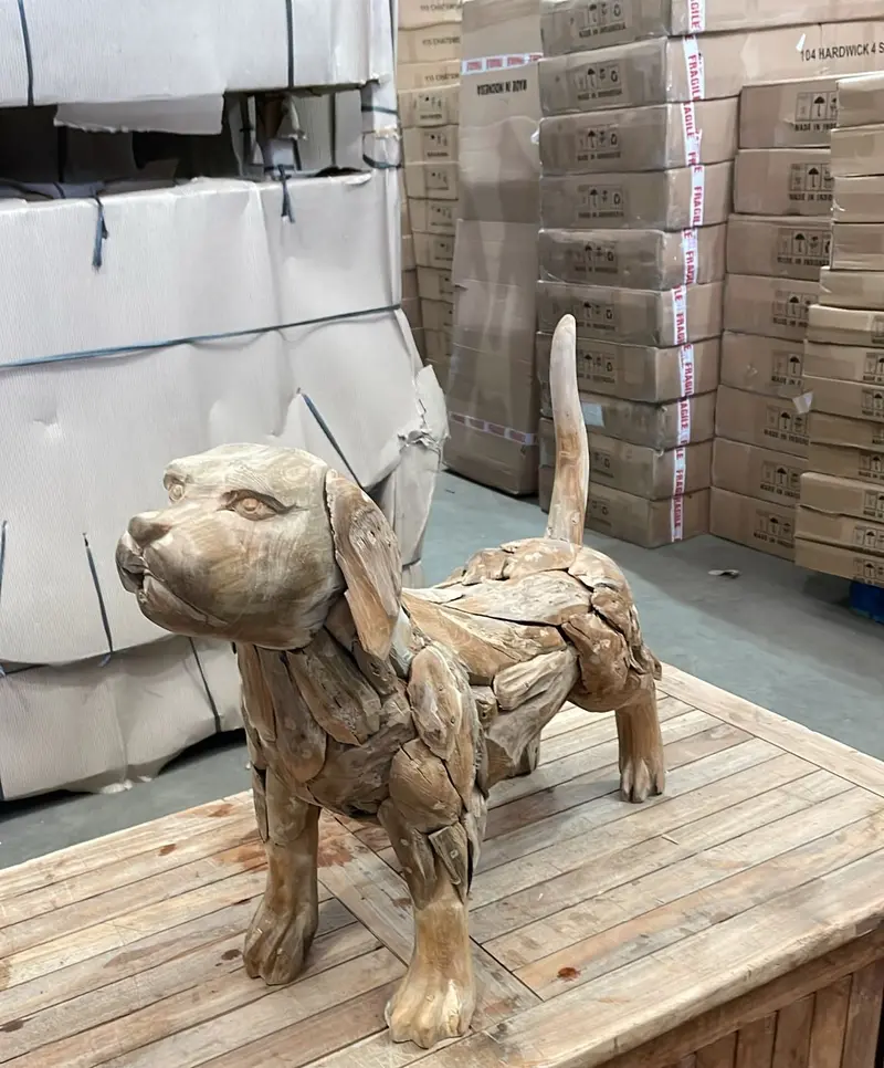 Teak Driftwood Dog Sculpture – Hand-Carved Indoor/Outdoor Decor Piece 1