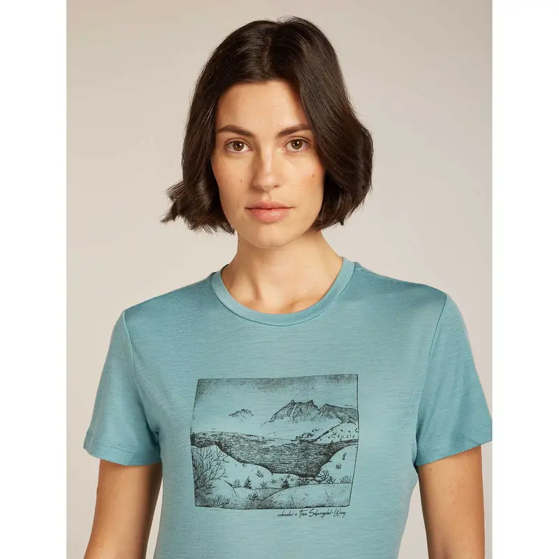 Women'S Merino Wool 150G Tech Lite Short-Sleeve Tee – Terrain Print 1
